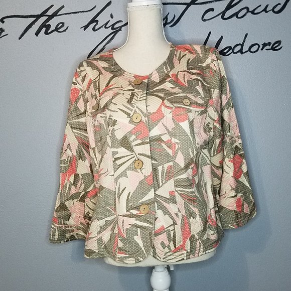 Ruby Rd Pink & Green Abstract Blazer | Jacket, 14 - Picture 1 of 6